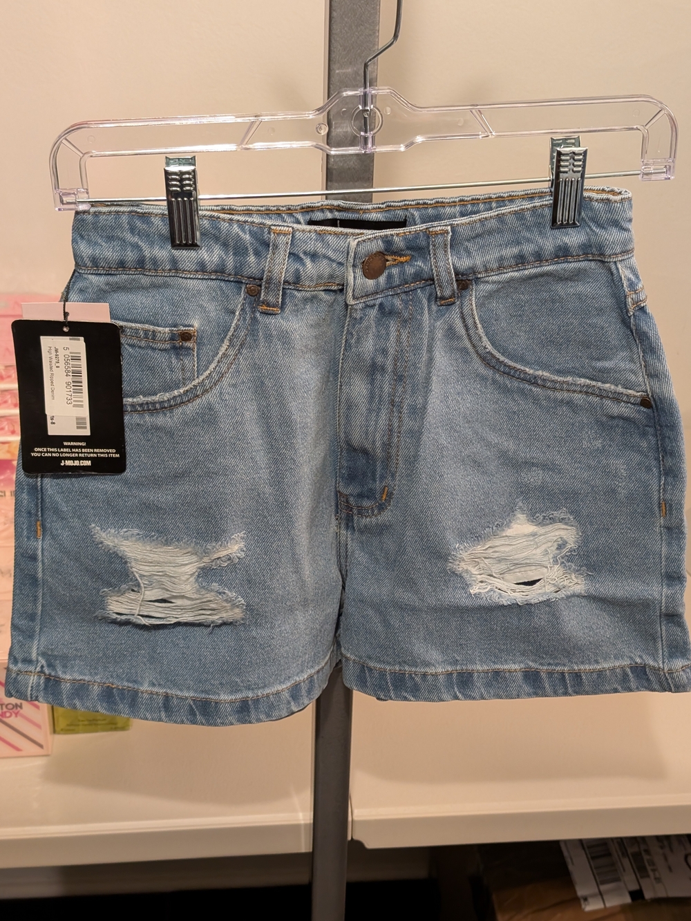 Women's Light Blue Distressed Denim Jean Shorts - Casual Mid-Rise